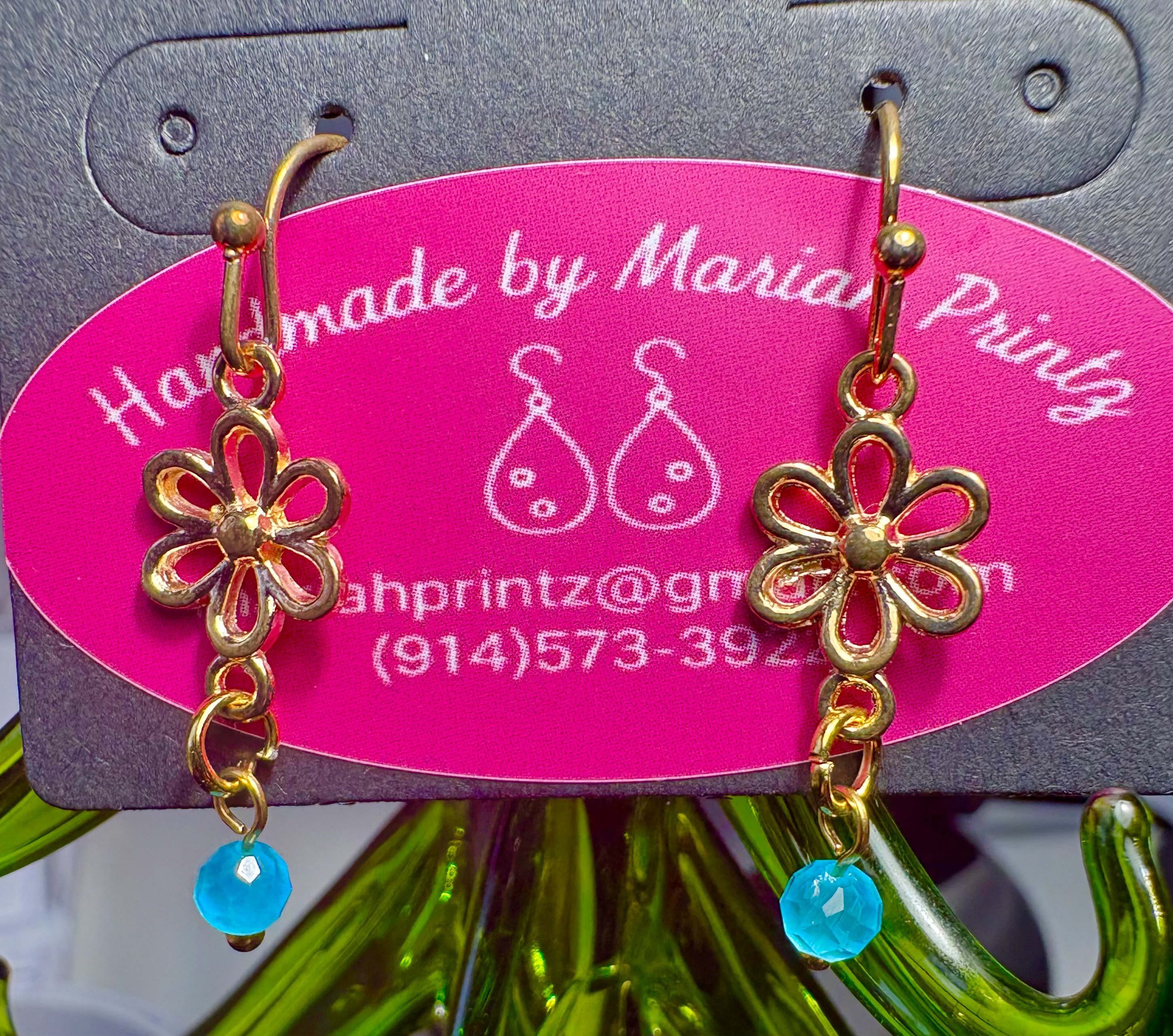 Sky Blue Pearls on Golden Flower